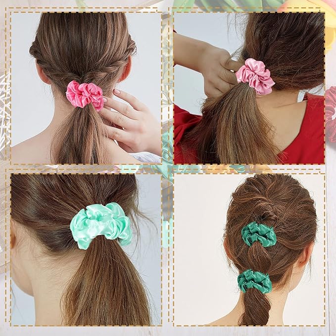 Pengxiaomei 12Pcs Satin Hair Scrunchies, Bright Colors Elastic Hair Bands Hair Accessories for Women Girls, Ideal Summer Wedding Gift