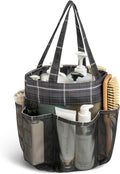 Mesh Shower Caddy Portable, Bathroom Caddy Organizer for College Dorm Essentials, Hanging Shower Tote Bag with 7 Pockets for Beach, Swimming, Gym camping Grey Black Checkered