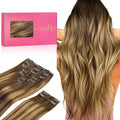 WENNALIFE Clip in Hair Extensions, 150g 24 Inch 9pcs Balayage Chocolate Brown to Caramel Blonde Remy Hair Thicker Double Weft Extensiones De Cabello Humano Con Clip Ins Straight Full Volume