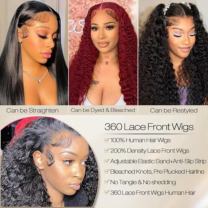 Burmese Curly Human Hair Wig with Spiral End 200% Density 360 Full HD Lace Front Wigs Human Hair Water Wave Wigs for Women 22Inch Pre Plucked with Baby Hair Tiny Knots Natural Black