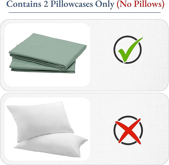 California Design Den King Size Pillow Cases Set of 2 - Luxuriously Soft and Thick 800 Thread Count, Smooth Sateen, Natural 100% Cotton Pillow Cases King, Durable - Sage Green