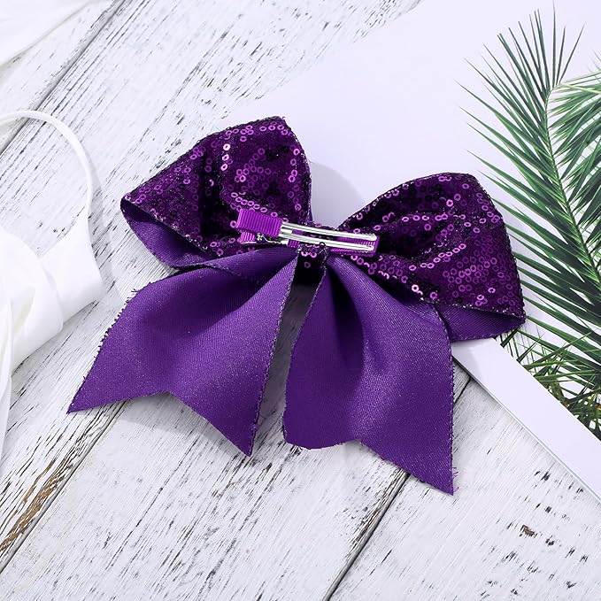 Large Big 7 Inch Glitter Bow Clip Sequin Bling Party Hair Accessories for Women Teens Girls Kids 2 Pcs (DarkPurple, Black)
