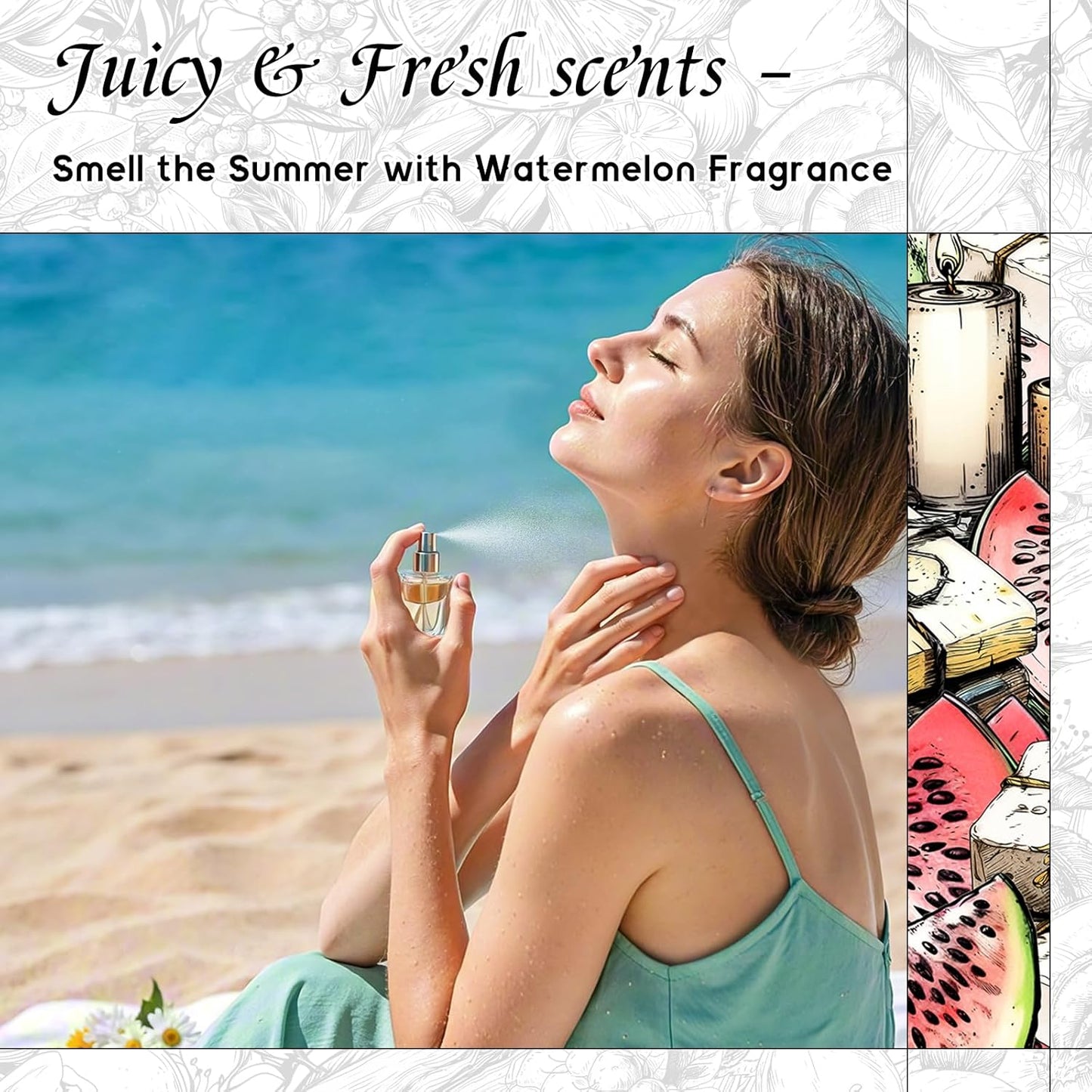 HIQILI Watermelon Fragrance Oil for Candle & Soap Making, DIY Fruity Perfume, Bath Bombs, Long-Lasting Diffuser Oil, Skin Care - 1 Fl Oz