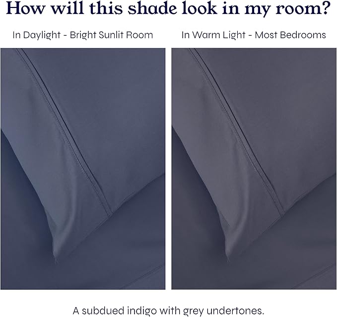 California Design Den King Size Pillowcase Set - 400 Thread Count, 100% Cotton Sateen, Set of 2 Pillow Covers, Soft and Breathable - Indigo Dusty Blue