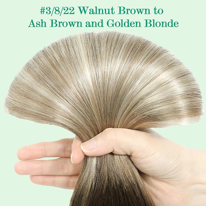 SURNEL Clip in Human Hair Extensions Balayage Clip in Hair Extensions 20 Inch 7pcs 160g Walnut Brown to Ash Brown and Golden Blonde Real Human Hair(7C#3/8/22-20'')