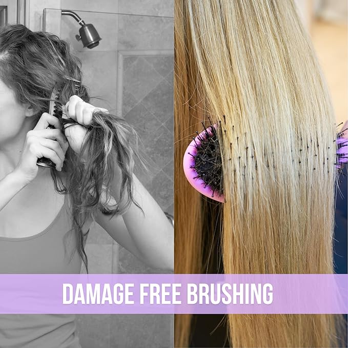 SimplyHair Ultimate Hair Extension Brush & Detangler Anti-Static, Dual Bristle Design, Soft Boar Bristle, Great for All Hair Types & Extensions - Pink & Purple Ombre Brush Ideal for Adults & Kids