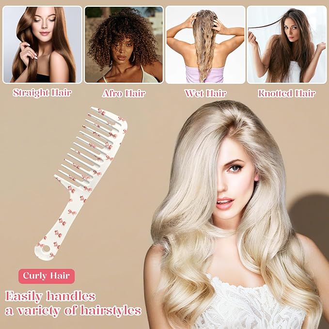 Wide Tooth Comb,Effortless Tangle Removal for Curly, Wet, Long Hair Wet,Cute Aesthetic Design for Women Men and Girls (Pink-10)