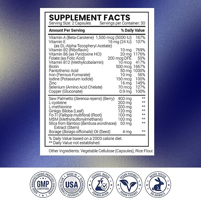 Research Verified Hair Growth Support - with Biotin, DHT Blockers & Vitamins - Hair Growth and Hair Loss Prevention - 180 Capsules - 3 Month Supply