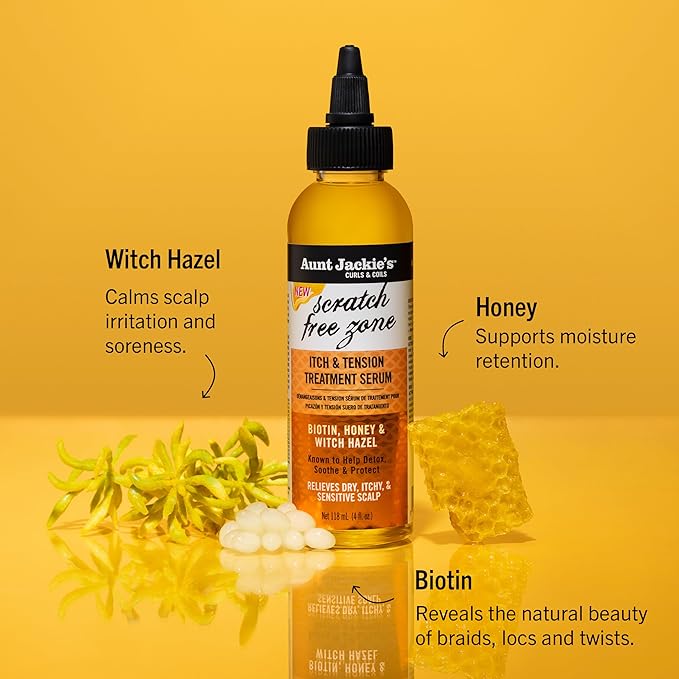 Aunt Jackie's Braid + Twist Collection Scratch Free Zone & Scent-Sational – With Witch Hazel, Biotin, and Honey – 4 fl oz (2 Products)
