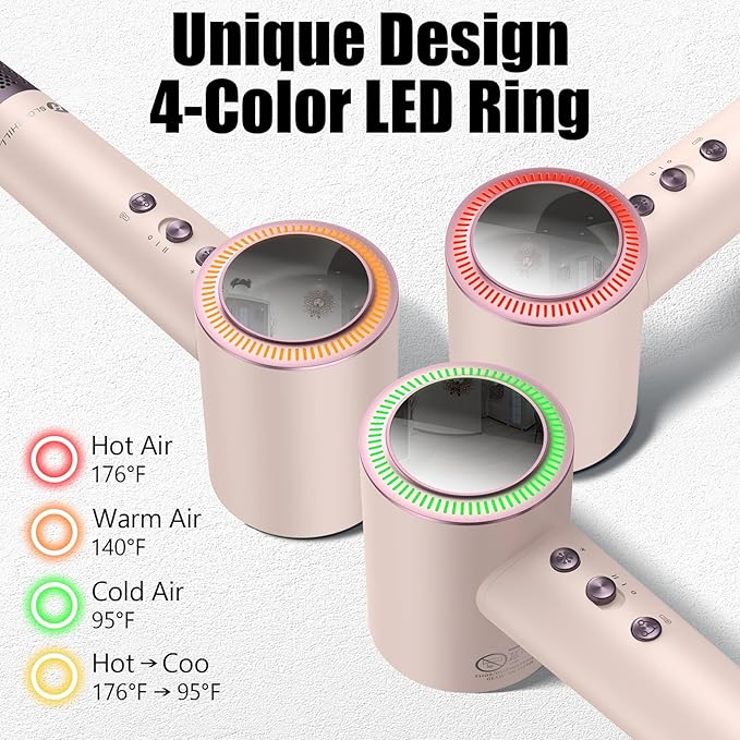 (OUTLET)slopehill 110,000 RPM Professional Hair Dryer - 0.8lb Ultra-Lightweight, 2 Billion Ion Technology for 98% Frizz Reduction, AI Smart-Temp Control, Magnetic Attachments for All Hair Types (Pink)