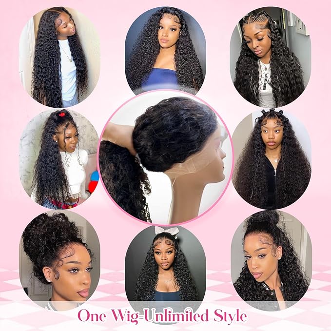360 Glueless Wigs Human Hair 30 Inch Pre Plucked Hidden Strap Deep Wave Lace Front Human Hair Wigs With Drawstring 180 Density Wet and Wavy HD Full Lace Front Wigs Human Hair