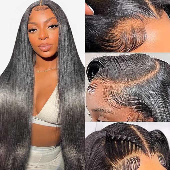 13x6 Lace Front Wigs Human Hair Pre Plucked 180 Density 24 Inch Straight Lace Front Wigs HD Lace Frontal Wigs for Women Natural Black with Baby Hair Glueless Wigs