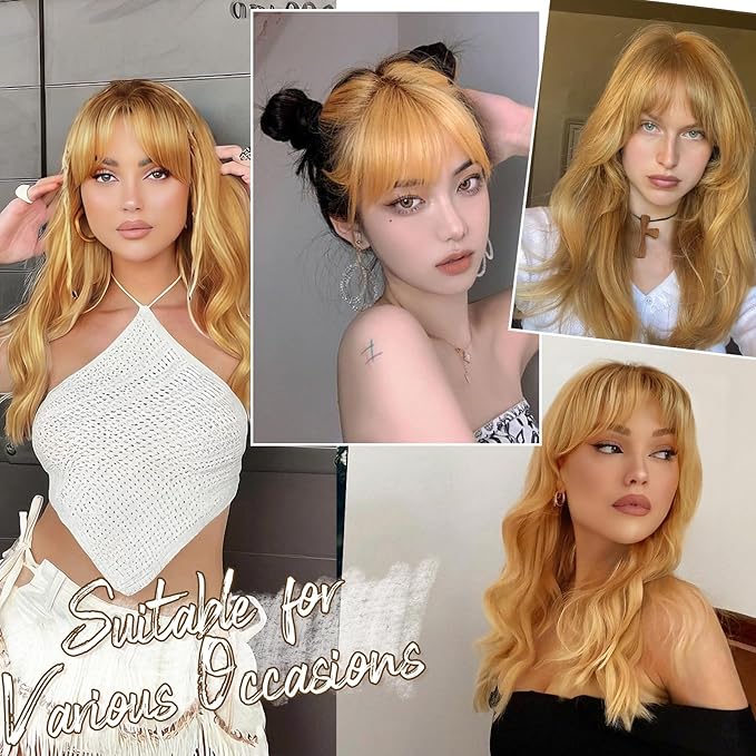 BARSDAR Human Hair Clip in Bangs - Real Human Hair Clip in Bangs for Women - Golden Blonde French Bangs Extensions Fringe with Temples Dyeable Real Hair Bangs Hairpieces - Dark Golden Blonde