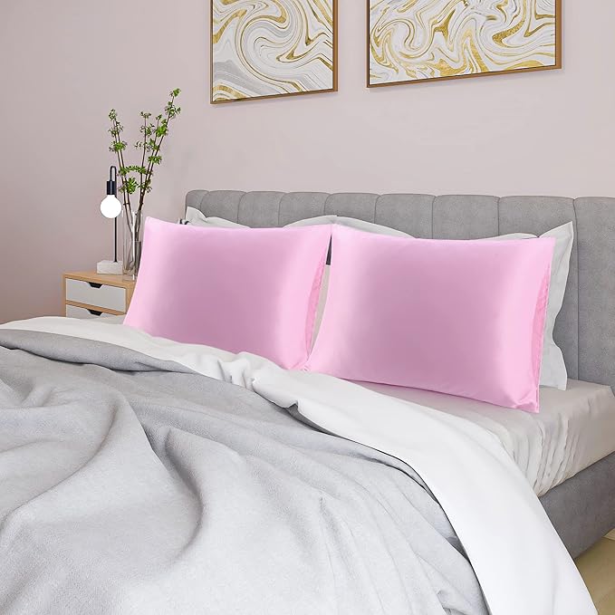 uxcell 2 Pack Silk Satin Pillowcase for Hair and Skin, Cool, Silky, Soft Breathable Pillow Cases Queen Size 20x30 Inch Sateen Pillowcase Lilac with Envelope Closure