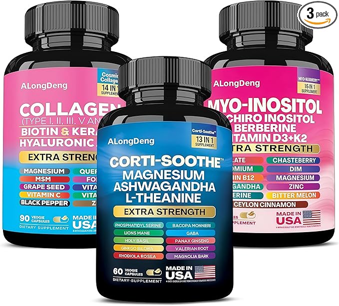 ALongDeng She Shines Set - Ultimate Women's All-in-One Supplement with Corti-Soothe, Myo-Inositol, Collagen & Extra Strength Ingredients