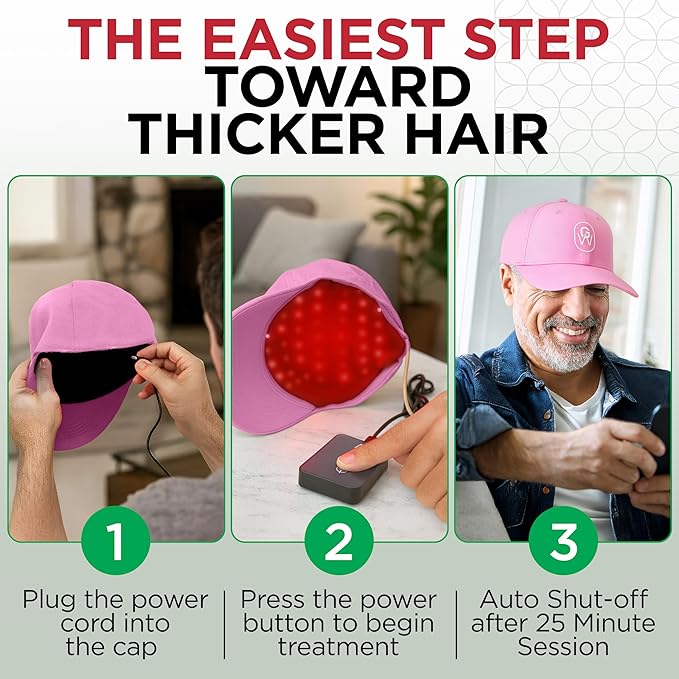 Red Light Therapy Hair Growth Cap – FDA Cleared Laser Treatment for Hair Regrowth and Reduced Shedding – LED & Laser Red Light Therapy Clinically Proven in Double-Blind Studies - Pink
