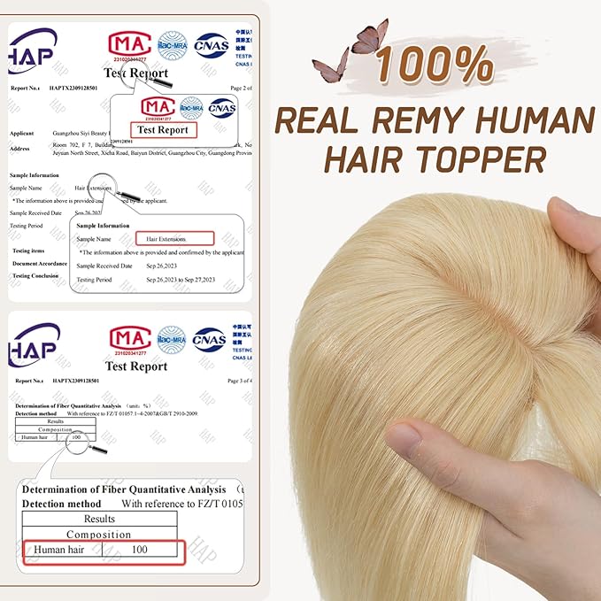 Rich Choices Real Human Hair Topper With Bang for Women - 100% Remy Hair for Thinning Hair, Clip in Silk Base, 10 Inch #613 Bleach Blonde