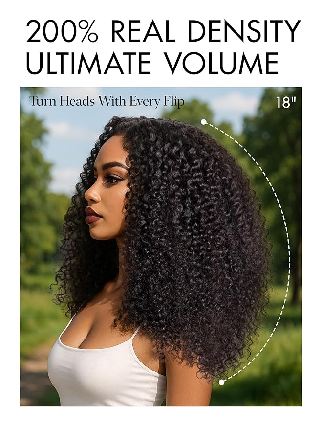 LUVME HAIR 5X5 Kinky Curly 200% Human Hair Wigs Glueless Lace Front 16 Inches Pre Cut Plucked Hd Lace Wig Ready To Go Natural Color Flexi-Fit Drawstring Cap Bleached Knots Black Wigs