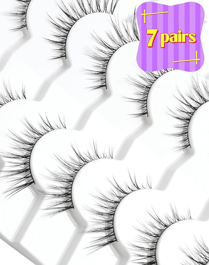 Onlyall Wispy Lashes - Natural Flared False Eyelashes, Soft Fluffy, 7 Pairs DK56