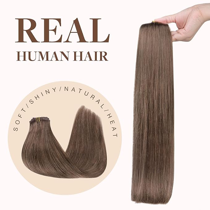 GOO GOO Clip in Hair Extensions Real Human Hair, Remy Human Hair Extensions Clip ins for Women, Natural Human Hair, 22inch 160g 7Pcs, #5 Light Ash Brown