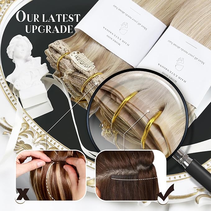 Moresoo Brown Seamless Clip in Hair Extensions Real Human Hair Straight Clip in Human Hair Extensions Dark Brown Double Weft 120g/7pcs 20 inch