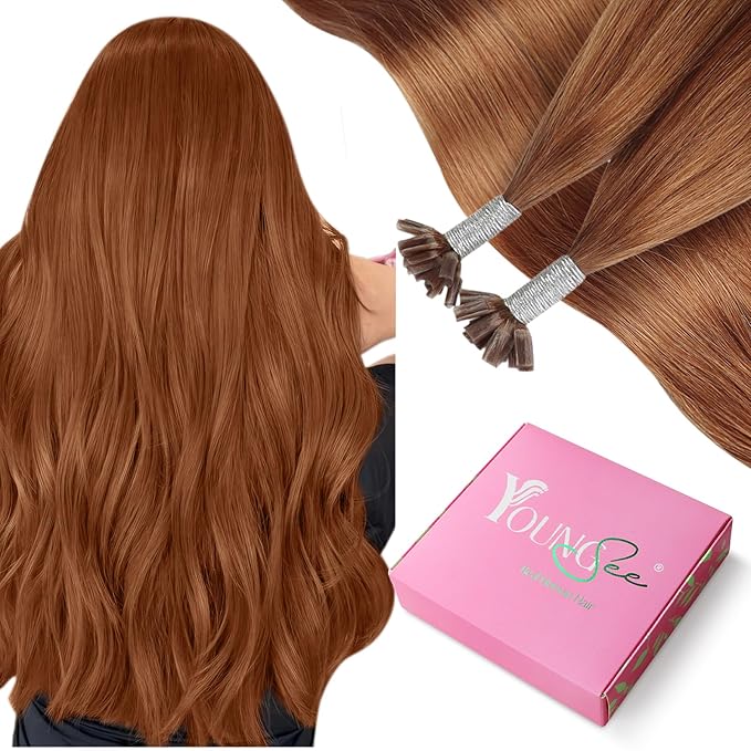 YoungSee Utip Hair Extensions Human Hair Copper U Tip Hair Extensions Remy Hair Copper 50s/50G Keratin UTips Extension Real Human Hair 18inch