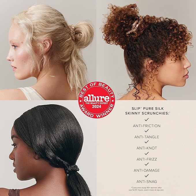 slip Skinny Scrunchies: Anti-Crease, Anti-Breakage Slipsilk™ Design Protects Delicate Hair | Includes 4 Pure Silk Scrunchies: Forest