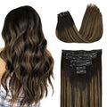 GOO GOO Clip in Hair Extensions Real Human Hair, Remy Human Hair Extensions Clip ins for Women, Natural Human Hair, 22inch 150g 7Pcs, 1B/6/1B Balayage Natural Black to Chestnut Brown