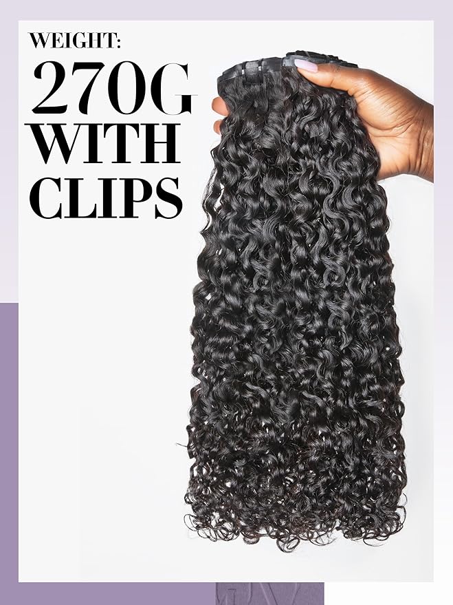 LUVME Burmese Curly Clip in Hair Extensions Real Human Hair Messy Curly Clip Ins Fullness with 2 Pack for Women Brazilian Remy Human Hair Natural Black 135g 16Inch
