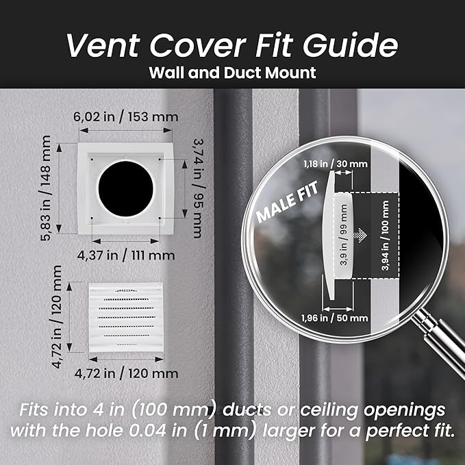 Repa Market 4 Inch White Dryer Vent Hood/Duct Cover for Walls or Ceiling/ABS Plastic Louvered Air Grille with Built-In Mesh Screen/Exhaust and Dryer Vent Covers for Indoor & Outdoor Use