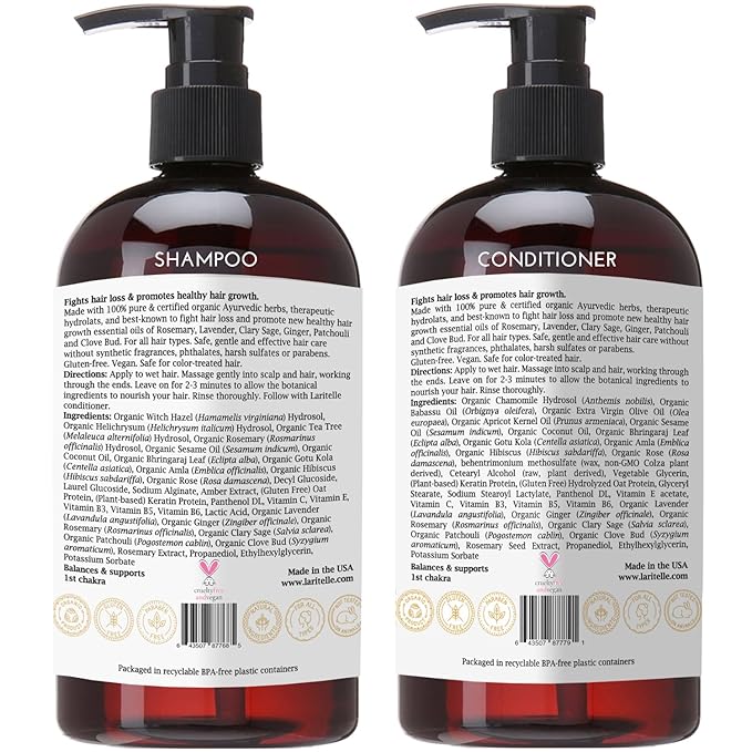 Laritelle Organic Hair Care Set Fertile Roots | Fortifying, Strengthening & Rejuvenating | Prevents Hair Thinning and Shedding, Promotes New Hair Growth | Ayurvedic Herbs, Lavender, Ginger, Rosemary