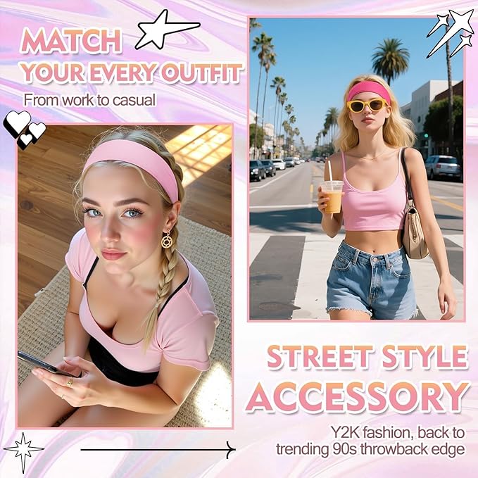 8Pcs Headbands for Women Girls Valentines Day Gifts, Stretchy Soft Neon Head Bands GiftSet Woman Gift for Her Fashion Hair Accessories hairband Galentines Gifts Christmas Easter Basket Stuffers