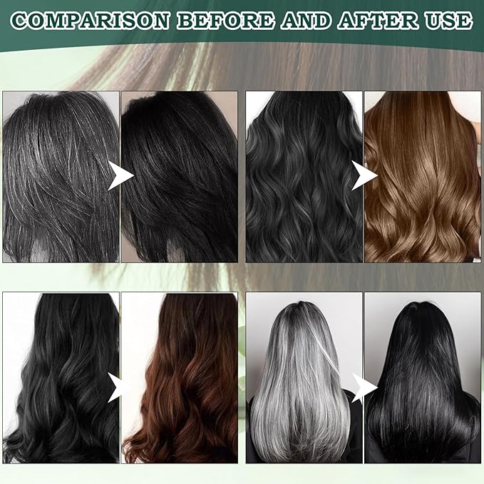 Mild Formula Long Lasting Hair Dye Set, Hair Color for Gray Coverage, Natural plant extracts, Long-Lasting Single Step Hair Dye with Nourishing Shampoo (Natural Black)