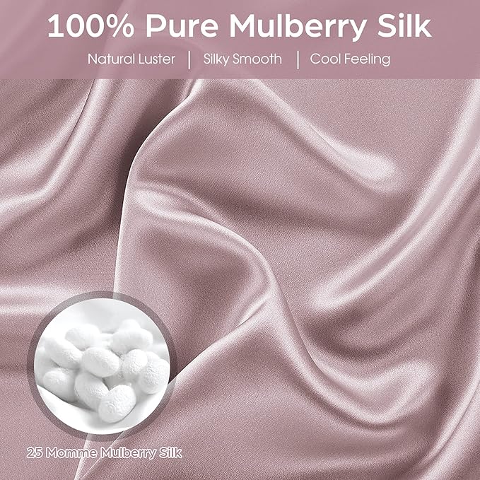 Silk Pillowcase for Hair and Skin, 2 Pack 100% Mulberry Silk Pillowcase 25 Momme, 600 Thread Count, Both Side Pure Silk Pillow Cover with Hidden Zipper (ApricotGray, King 20''×36'')
