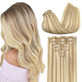 GOO GOO Clip in Hair Extensions Real Human Hair, Remy Human Hair Extensions Clip ins for Women, Natural Human Hair, 14inch 110g 7Pcs, 18A/613A Dark Blonde Highlighted Bleach Blonde