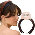 Kitsch Velvet & Satin Headbands for Women - Non Slip, Soft and Lightweight - Stylish Headbands for Girls with Chic Neutral Shades | Ideal Gifts for Women - Black & Chocolate, 2pc Set