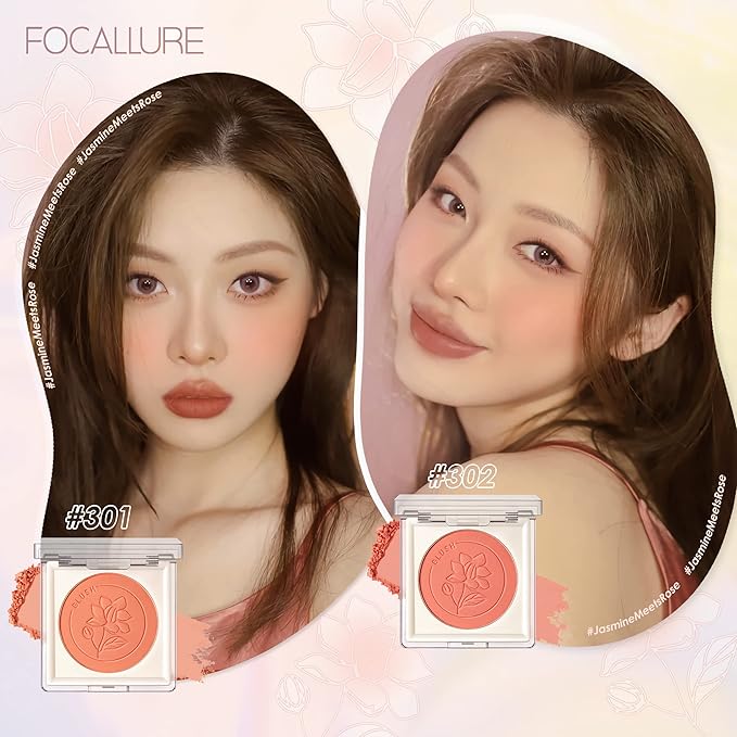 FOCALLURE Powder Palette Blush, Matte Mineral Blush Powder, Bright Shimmer Face Blush Makeup, Contour and Highlight Blush Palette, Highly Pigmented, Long Lasting, Waterproof, Blendable, #101