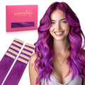 Wennalife Purple Tape in Hair Extensions, 10pcs 30g 24 inch Remy Invisible Tape Ins Straight Colored Soft Real Human Hair Tape in Extensions Refill Set Extensions