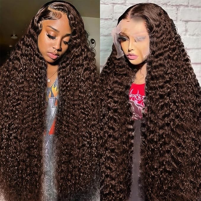 36 Inch Chocolate Brown Deep Wave Lace Front Wigs Human Hair 210 Density 13x6 HD Lace Frontal Wigs Human Hair Pre Plucked Brown Curly Glueless Wigs Human Hair for Women