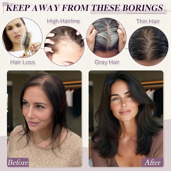RUWISS Hair Toppers for Women Real Human Hair Lightweight Dark Brown Clip in Hair Piece for Thinning Hair Fluffy Straight Hair Topper without Bangs