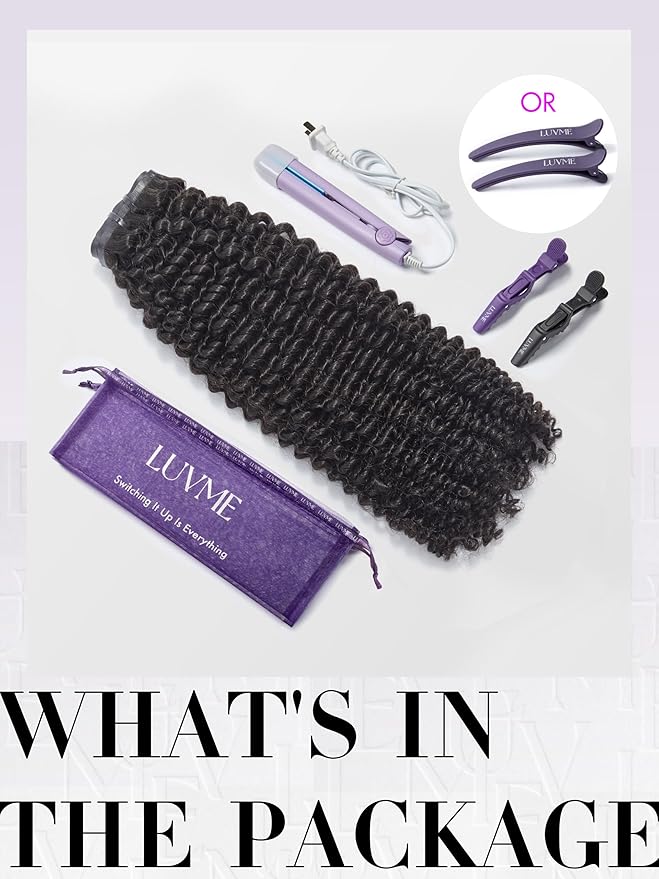 LUVME Seamless Clip in Hair Extensions Human Hair Kinky Curly 135g 7pcs 20 Inch Clip in Hair Extensions with Soft Invisible PU Weft Natural Black Hair for Women