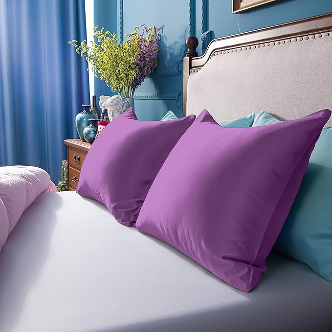 NTBAY Zippered Satin Pillow Cases for Hair and Skin, Luxury King Hidden Zipper Pillowcases Set of 2, 20x36 Inches, Purple
