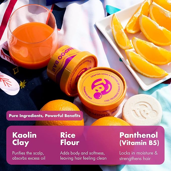 Vitamin B5 + Citrus Essential Oils Shampoo Bar – Dry shampoo for Hair Care - For Women & Men – Strengthens Damaged Hair – Natural, Paraben & Sulfate-Free – For All Hair Types – Made in USA – 4.5oz