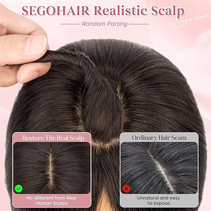 Real Human Hair Toppers for Women 3.54"*4.72" Silky Base 150% Density With Bangs Adjustable Parting Clip-In Topper Hairpieces for Women with Thinning Hair 16 Inches Natural Black