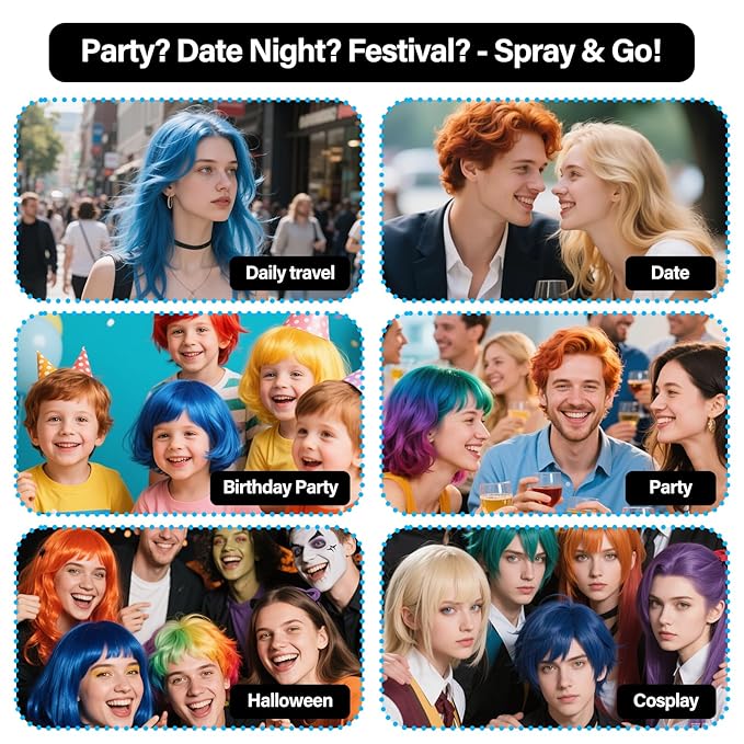 Temporary Hair Color For Kids Women Men, Washable Hair Dye Spray One-Day Hair Color Wax For Cosplay Party DIY, Christmas Party, Halloween Crazy Hair Day (Powder Blue, 4.06 oz)