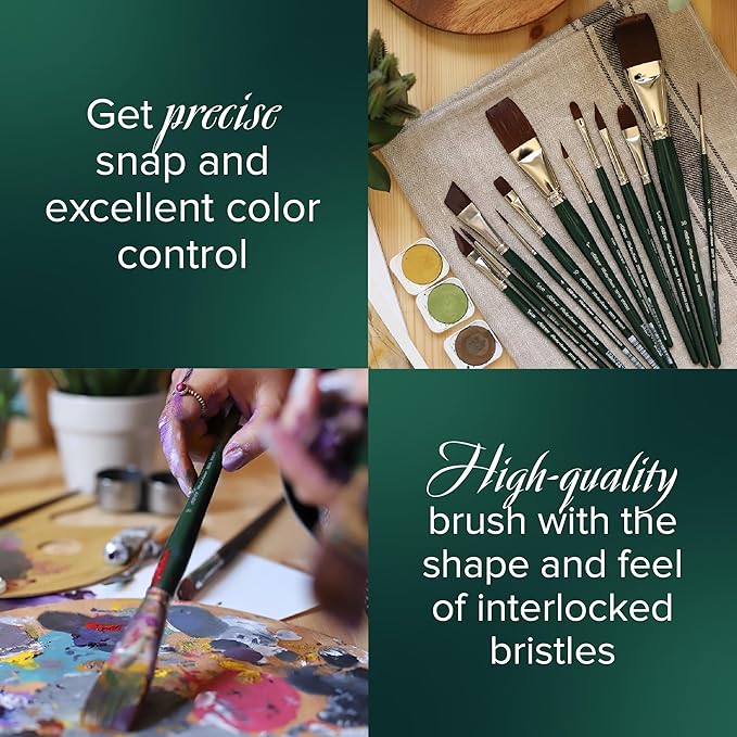 Silver Brush Limited RS-2550S Ruby Satin Short Handle Filbert Comb and Script Liner Paintbrushes with Stiff and Flexible Synthetic Bristles, 6pc Professional Artist Painting Set for Oil and Acrylic