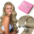 YoungSee Nano Ring Hair Extensions Highlight Light Brown Nano Bead Hair Extensions Real Human Hair Light Brown Highlight Platinum Blonde Nano-tip Hair Extension Smooth Texture 22inch 50s 50g
