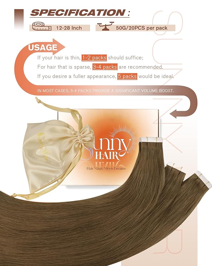 Sunny Hair Tape in Hair Extensions Real Human Hair Invisible Remy Hair Extensions Tape ins for Women Light Brown 22 inch 20Pcs
