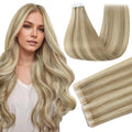 Full Shine Injection Tape in Human Hair Extensions Color 16 Highlighted 22 Blonde Tape in Extensions 24Inch Long Silky Straight Skin Weft 50G 20Pcs Travel Friendly Styling for Women