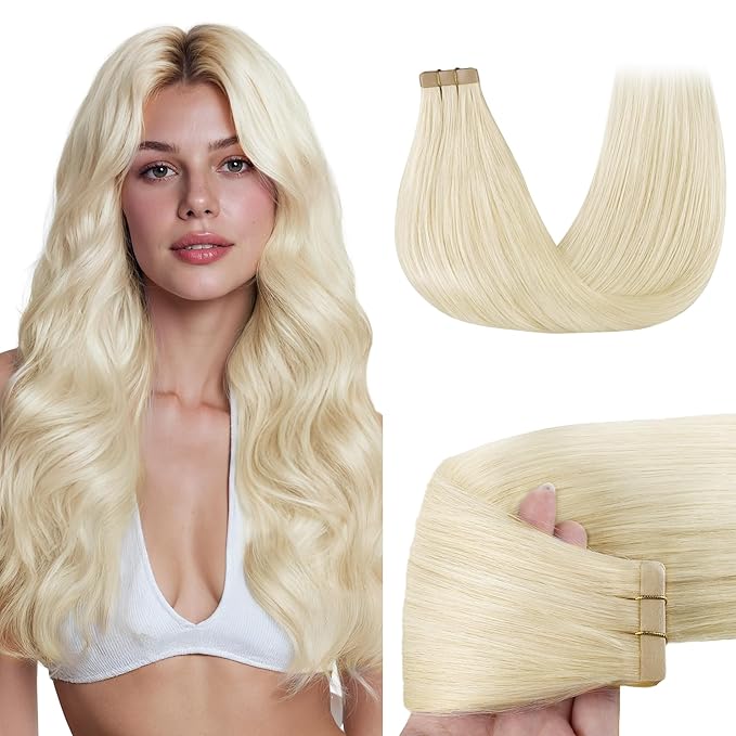 GOO GOO Tape in Hair Extensions Human Hair, 1000 Pure Platinum Blonde, 12inch 40g 20pcs, Skin Weft Seamless Invisible, Silky Straight with Thick Ends, Remy Human Hair